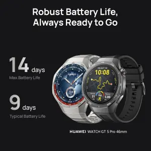 HUAWEI WATCH GT5 Pro 46 mm Smartwatch, Sharp-Edged Design, upto 14 Days Battery Life, Pro-level Sports Watch, Health Tracking, iOS & Android Compatible, HUAWEI Care+, 3 Month Extra warranty, Black 8 HUAWEI WATCH GT5 Pro 46 mm Smartwatch, Sharp-Edged Design, upto 14 Days Battery Life, Pro-level Sports Watch, Health Tracking, iOS & Android Compatible, HUAWEI Care+, 3 Month Extra warranty, Black
