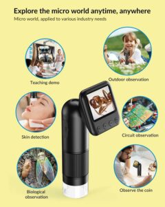 KASTWAVE Handheld Digital Microscope with 2” LCD Screen, 800X Pocket Portable Microscope for Kids with Adjustable Lights Coins Electronic Magnifier Camera, USB to PC