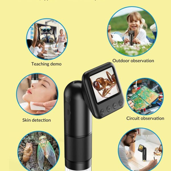 KASTWAVE Handheld Digital Microscope with 2” LCD Screen, 800X Pocket Portable Microscope for Kids with Adjustable Lights Coins Electronic Magnifier Camera, USB to PC