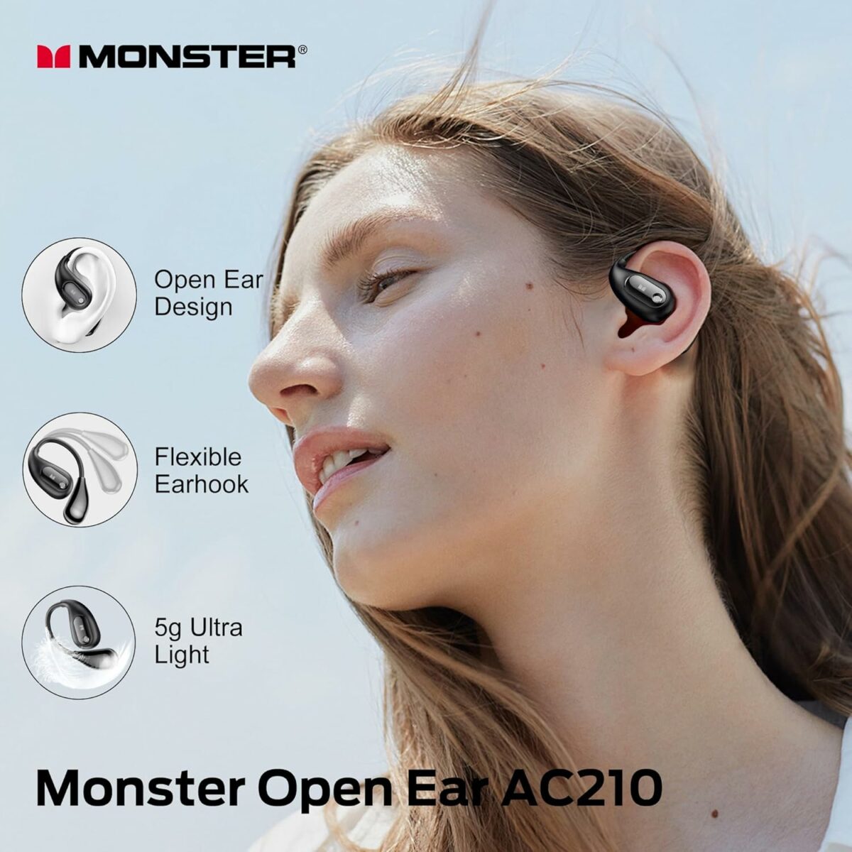 Monster Open Ear AC210 Headset, Bluetooth 5.4 Technology, Support IPX5 Waterproof, Surround Sound, HD Call, Battery Life Up to 30H, This Bluetooth Headset Is Your Best Companion to Enjoy Music.