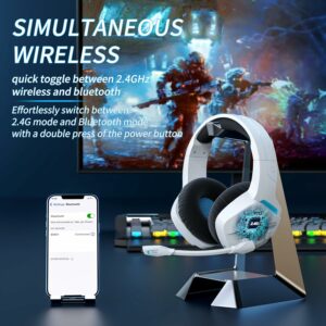 BINNUNE Wireless Gaming Headset with Noise Cancelling Microphone for PC PS4 PS5, 2.4G Wireless Bluetooth Gaming Headphones with Mic for Laptop Computer