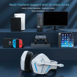 BINNUNE Wireless Gaming Headset with Noise Cancelling Microphone for PC PS4 PS5, 2.4G Wireless Bluetooth Gaming Headphones with Mic for Laptop Computer