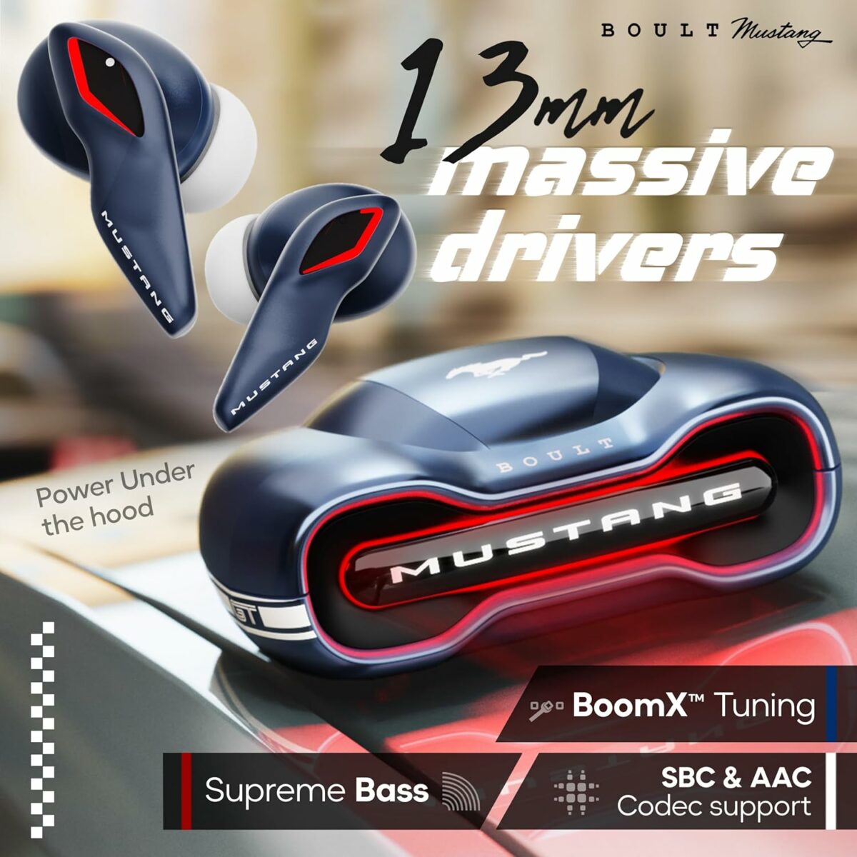 Boult x Mustang Torq Newly Launched Truly Wireless in Ear Earbuds with 50H Playtime, App Support, Quad Mic ENC, 45ms Low Latency, Breathing LEDs, 13mm Drivers, ear buds TWS Bluetooth 5.4