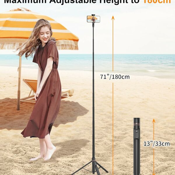 TONEOF 180cm Automatic Tripod Selfie Stick, 360° Roatation Phone Tripod Stand with Magnetic Remote, Cell Phone Tripod for Travel,Tall Smartphone Tripod Compatible with iPhone(Black)