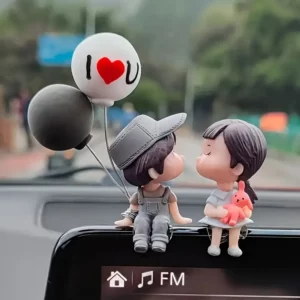 Resin Couples Car Dashboard Decor, 2pcs Balloon-Holding Cartoon Figurines, Charming Dashboard Ornaments, Interior Accessories for Vehicle Decoration, Perfect Gift for Couples and Friends