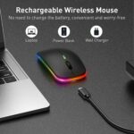 ANYOUI Wireless Bluetooth Mouse, LED Slim Dual Mode (Bluetooth 5.1 + USB) 2.4GHz Rechargeable Silent Bluetooth Wireless Mouse, Computer Mice with USB Receiver(Black)