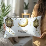 وسادة بتصميم رمضان كريم، 50.04x29.97 سم، نمط عصري، بوليستر ، قابل للغسل في الغسالة، إغلاق بسحاب، غطاء وسادة مزخرف منسوج لغرفة المعيشة والأريكة وغرفة النوم - لا يشمل الحشو