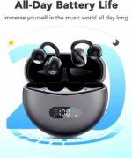 Clip on Bluetooth Earphones Open-Ear Wireless Earbuds, Air Conduction Headphones, Ultra-Comfort, Power Display, Lightweight, Clear Calls, IPX5 Waterproof, with Mic for Phone Sports Workout, Grey