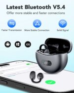 Clip on Bluetooth Earphones Open-Ear Wireless Earbuds, Air Conduction Headphones, Ultra-Comfort, Power Display, Lightweight, Clear Calls, IPX5 Waterproof, with Mic for Phone Sports Workout, Grey