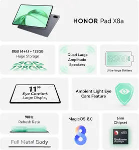 HONOR Pad X8a 4GB RAM 128GB ROM 11 Inch Tablet Space Grey Wi-Fi with FREE Flip Cover - Middle East Version 2 HONOR Pad X8a 4GB RAM 128GB ROM 11 Inch Tablet Space Grey Wi-Fi with FREE Flip Cover - Middle East Version