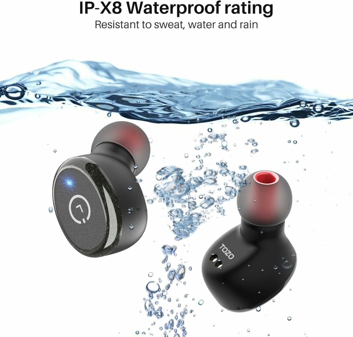 TOZO T10 Bluetooth 5.3 Wireless Earbuds with Wireless Charging Case IPX8 Waterproof Stereo Headphones in Ear Built in Mic Headset Premium Sound with Deep Bass for Sport Black