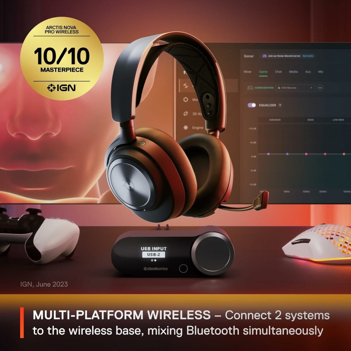 SteelSeries Arctis Nova Pro Wireless Multi-System Gaming Headset - Neodymium Magnetic Drivers - Active Noise Cancellation - Infinity Power System - ClearCast Gen 2 Mic - PC, PS5, PS4, Switch, Mobile