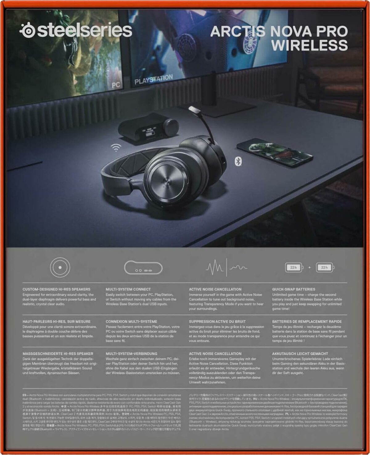 SteelSeries Arctis Nova Pro Wireless Multi-System Gaming Headset - Neodymium Magnetic Drivers - Active Noise Cancellation - Infinity Power System - ClearCast Gen 2 Mic - PC, PS5, PS4, Switch, Mobile