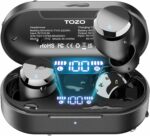 TOZO T12 Wireless Earbuds Bluetooth 5.3 Headphones Built-in ENC Noise Cancelling Mic, 55 Hrs Playtime App Customize EQ IPX8 Waterproof LED Digital Display Premium Sound Headset Black