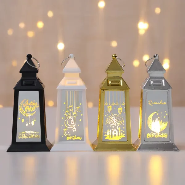 1 قطعة فانوس رمضان بأسلوب الشرق الأوسط LED - يعمل بالبطارية، فانوس زخرفي للرياح بتصميم قلعة وهلال في الألوان الذهبية/البيضاء/السوداء للاحتفالات العطلات، الأعراس، أعياد الميلاد والمزيد