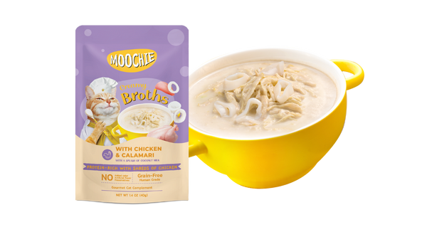 CREAMY BROTHS with Chicken & Calamari png Calories Content Net Content Packaging type Shelf life : 16 Kcal / 40g : 40g : Pouch : 24 Months at ambient room