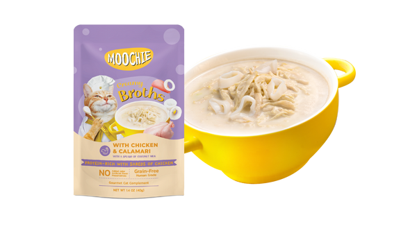 CREAMY BROTHS with Chicken & Calamari png Calories Content Net Content Packaging type Shelf life : 16 Kcal / 40g : 40g : Pouch : 24 Months at ambient room