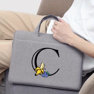 Letter C And Banana Print Laptop Sleeve Bag With Double Handles, Durable Commuter Bag, Briefcase, Simple Fashion Slim Laptop Bag For Commute And Daily Use, Multi-compartment Design, Easy To Organize Items