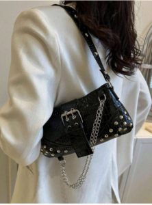 حقيبة نسائية كلاسيكية على الطراز الأوروبي والأمريكي مع تفاصيل ثنيات على شكل هلال كتف صلب وحقيبة كروس للنساء 1 2025 02 18 03 21 08 2024New Womens Underarm Bag European And American Style Vintage Rivet Motorcyc