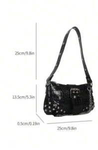حقيبة نسائية كلاسيكية على الطراز الأوروبي والأمريكي مع تفاصيل ثنيات على شكل هلال كتف صلب وحقيبة كروس للنساء 2 2025 02 18 03 21 18 2024New Womens Underarm Bag European And American Style Vintage Rivet Motorcyc