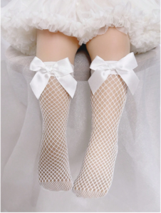 زوج واحد من الجوارب الشبكية للصيف للفتيات الرضع مع زخرفة على شكل فيونكة 1 2025 02 18 18 20 47 1 Pair Infant Girls Summer Fashion White Fishnet Socks With Bow Decoration SH