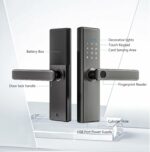 Lengenda Smart Lock: Keyless entry smart door lock with fingerprint sensor, keypad, and TUYA app remote control. Features include durable grey finish, multiple access methods