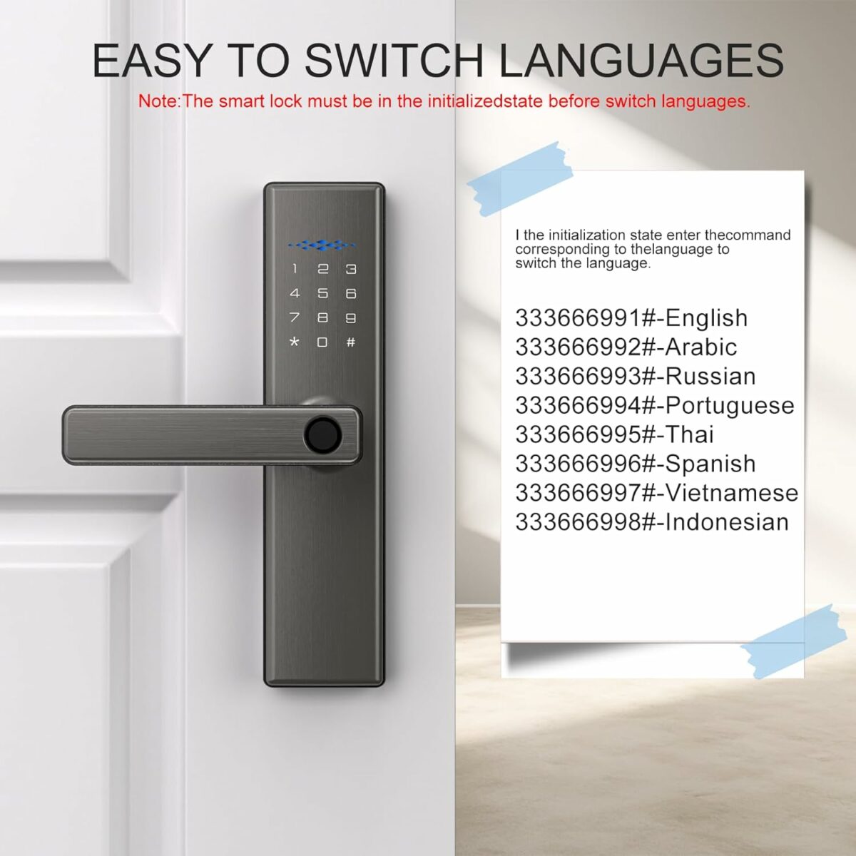 Lengenda Smart Lock: Keyless entry smart door lock with fingerprint sensor, keypad, and TUYA app remote control. Features include durable grey finish, multiple access methods