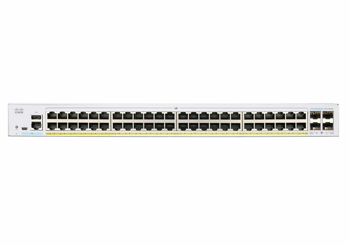 سيسكو مفتاح ذكي CBS250-48P-4G للأعمال | 48 منفذ GE | PoE | 4x1G SFP | حماية محدودة مدى الحياة (CBS250-48P-4G)