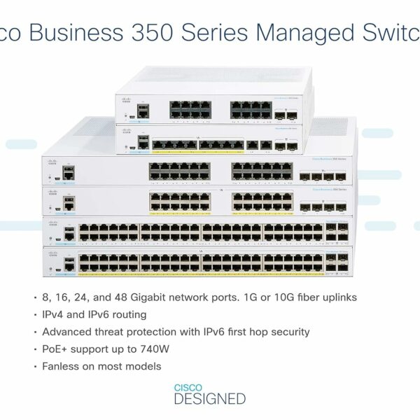 سيسكو مفتاح مدار CBS350-24P-4G من ديزايند بيزنس | 24 منفذ GE | PoE | 4x1G SFP | حماية محدودة مدى الحياة (CBS350-24P-4G) (CBS350-24P-4G-NA)