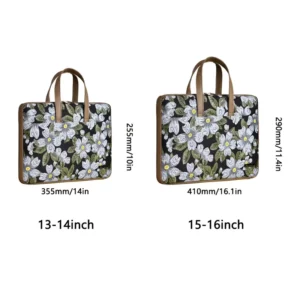 MILOOCUL Embroidered Floral Laptop Bag, Grey Faux Leather with Lining, Elegant Floral Design, Portable Computer Sleeve for Work and Travel