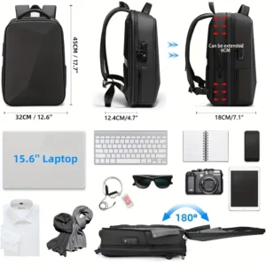 Large Capacity Casual Backpack with USB Charging Port, Travel Business Bag, Laptop Backpack with Password Lock, Ideal Choice for Gifts, School Bags, Valentines Gifts, Men's, Anti-theft, Expandable