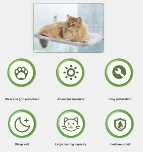 سرير نافذة للقطط الداخلية بدون سلك مع 4 أكواب شفط وتركيب بالمرساة/البراغي، تصميم متين وقابل للطي بتثبيت مزدوج، حشوة من ألياف البوليستر، سرير مريح للحيوانات الأليفة 4 202d379f 0501 41a1 a370 a6bf47135e04