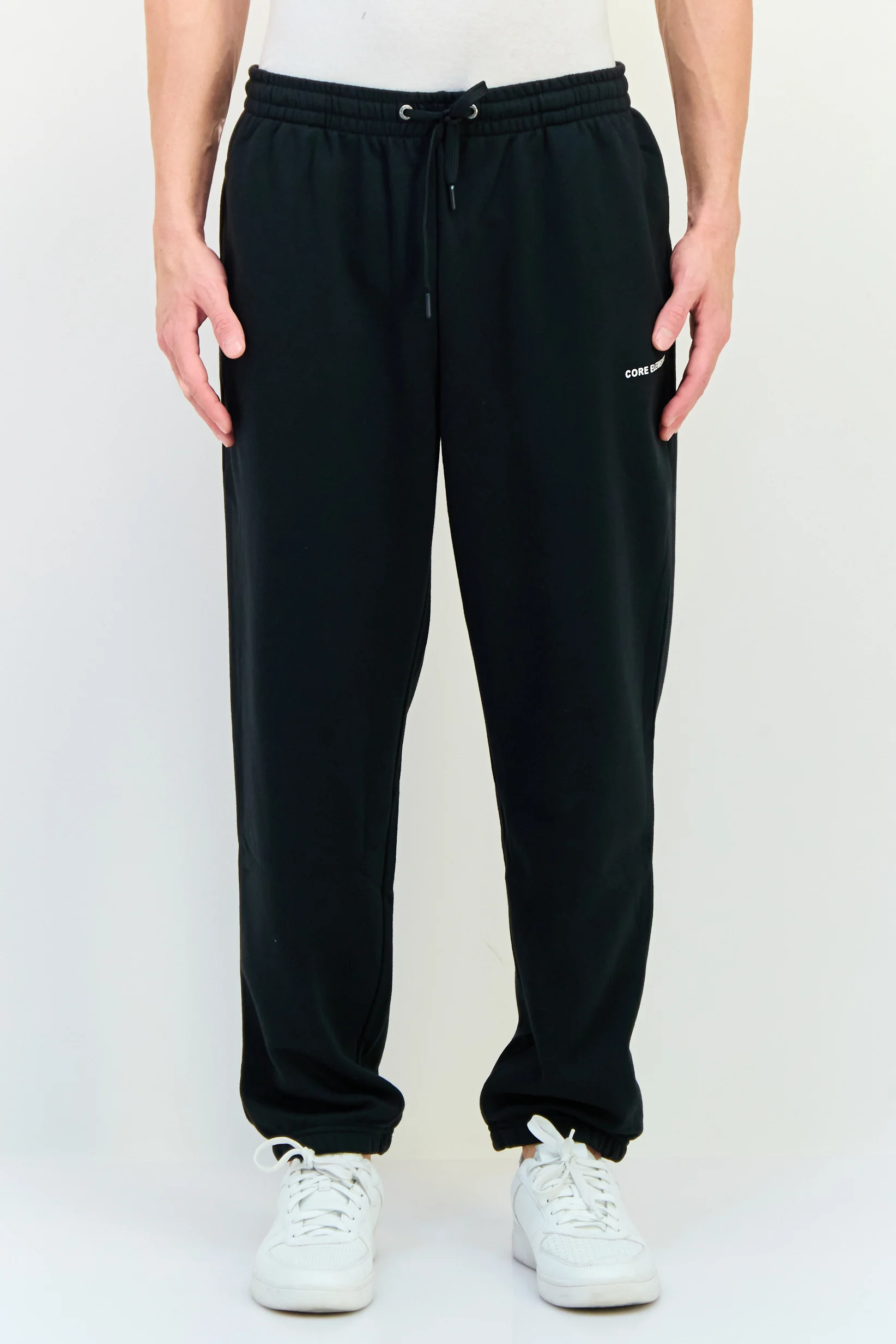 21SMA00023_BTM_1 بنطلون رياضي رجالي بشعار العلامة التجارية، أسود