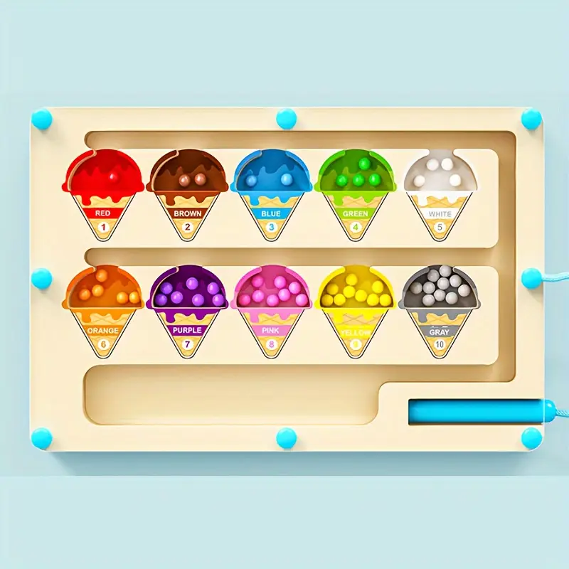 لعبة تعليمية مغناطيسية خشبية للأطفال – آيس كريم المرح والتعلم للتدريب على تصنيف الألوان وحساب الأرقام، مناسبة للأطفال فوق سن الثالثة، مثالي لهدايا عيد ميلاد لعبة تعليمية مغناطيسية خشبية للأطفال – آيس كريم المرح والتعلم