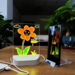 مصباح أكريليك مضيء قابل للمسح مع شحن USB، تصميم ثلاثي الأبعاد على شكل زهرة ودودة، - الصورة 2