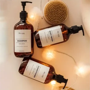 زجاجات الشامبو والبلسم والصابون مع مضخة سوداء وملصقات توضيحية، عبوة من 3 قطع بسعة 500 مل قابلة لإعادة التعبئة 6 8644276e6484a2ec6c432e8873afef93