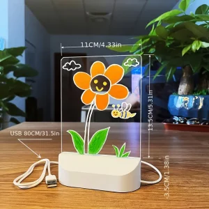 مصباح أكريليك مضيء قابل للمسح مع شحن USB، تصميم ثلاثي الأبعاد على شكل زهرة ودودة، 3 9d7d4be8 51a2 4878 983c 9ba712e8939d