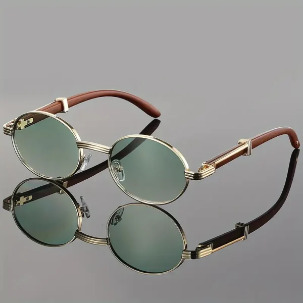 نضارة بيضاوية بتصميم معدني وخشبي