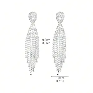 أقراط نسائية شرّابة بكريستال لامع مطلية بالفضة، مثالية للزفاف والحفلات والهدايا، تضيف لمسة تألق لكل إطلالة 1 1709600704f0a3449f9dcf5d850e91fbddee8d071b