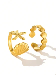 طقم خواتم نسائية بتصميم بحري من ستانلس ستيل، نجمة بحر وصدفة، إكسسوار يومي أنيق 6 17225091107115c07a8246e963255388bff8715e00