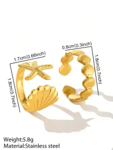 طقم خواتم نسائية بتصميم بحري من ستانلس ستيل، نجمة بحر وصدفة، إكسسوار يومي أنيق 1 17225091108409407148803b04cc305bc0585cec1d