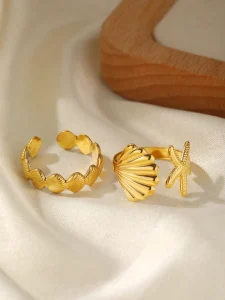 طقم خواتم نسائية بتصميم بحري من ستانلس ستيل، نجمة بحر وصدفة، إكسسوار يومي أنيق 7 1722509111826223b65f443b182c86332697509b45