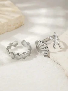 طقم خواتم نسائية بتصميم بحري من ستانلس ستيل، نجمة بحر وصدفة، إكسسوار يومي أنيق 8 1722509111dc095eb2b1175d44c40af1be2647f650