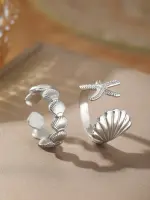 طقم خواتم نسائية بتصميم بحري من ستانلس ستيل، نجمة بحر وصدفة، إكسسوار يومي أنيق - الصورة 7