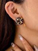 Leopard Geometric Stud Earrings | Square Criss-Cross Vintage Jewelry for Office & Daily Wear