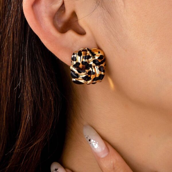 Leopard Geometric Stud Earrings | Square Criss-Cross Vintage Jewelry for Office & Daily Wear