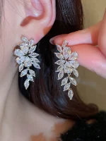 Luxury Bridal Leaf Drop Earrings | Long Wisteria Sparkly Earrings for Women 2025