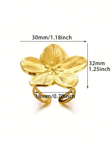 خاتم نسائي زهرة ذهبية من الستانلس ستيل، تصميم مفتوح أنيق للهدايا والزفاف، مناسب للاستخدام اليومي 4 17290693130c35796dcd631a926cd399279f57eecf