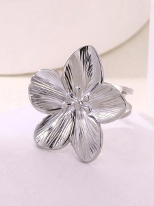 خاتم نسائي زهرة ذهبية من الستانلس ستيل، تصميم مفتوح أنيق للهدايا والزفاف، مناسب للاستخدام اليومي 2 1729069314f737ad9e692bef237f6d3f34536384e7