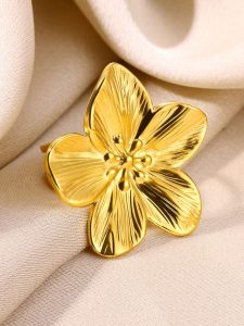 خاتم نسائي زهرة ذهبية من الستانلس ستيل، تصميم مفتوح أنيق للهدايا والزفاف، مناسب للاستخدام اليومي 5 1729069315031d88835f7912f0718b7e96e6177acc